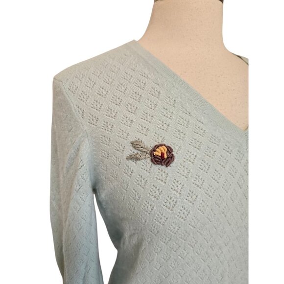 Brooks Brothers Womens 100% Cashmere Sweater Size XL Embroidered Flower - Picture 2 of 8
